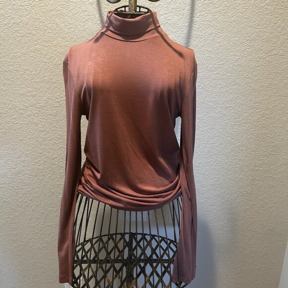 H&M Rose Gold Copper Silky Soft Basic Minimalist Style Turtleneck Size XS - Picture 4 of 9